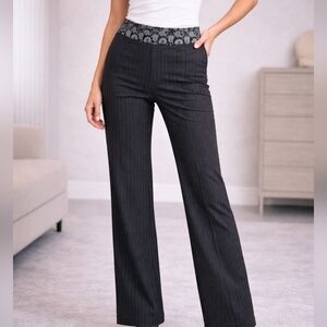 Antonio Marras Italian Pinstripe Wide Leg Pants Silk Waistband IT 44 (US 8)